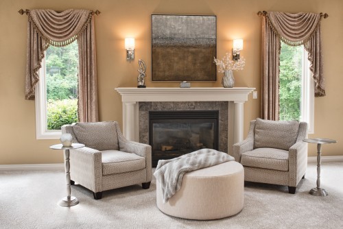 Custom upholstered chairs in this beautiful great room project.